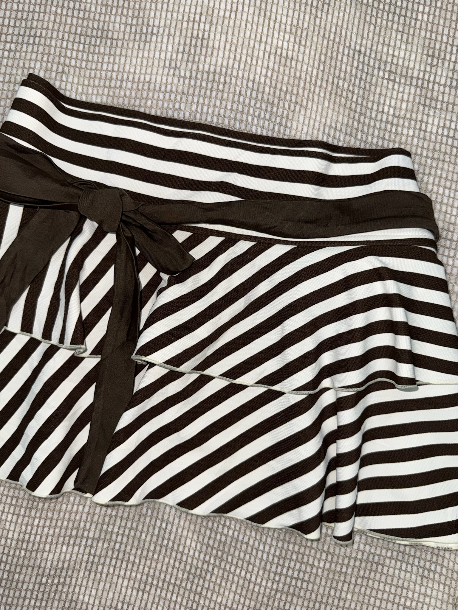 Diagonal Stripe Tiered Skirt with Ribbon Belt