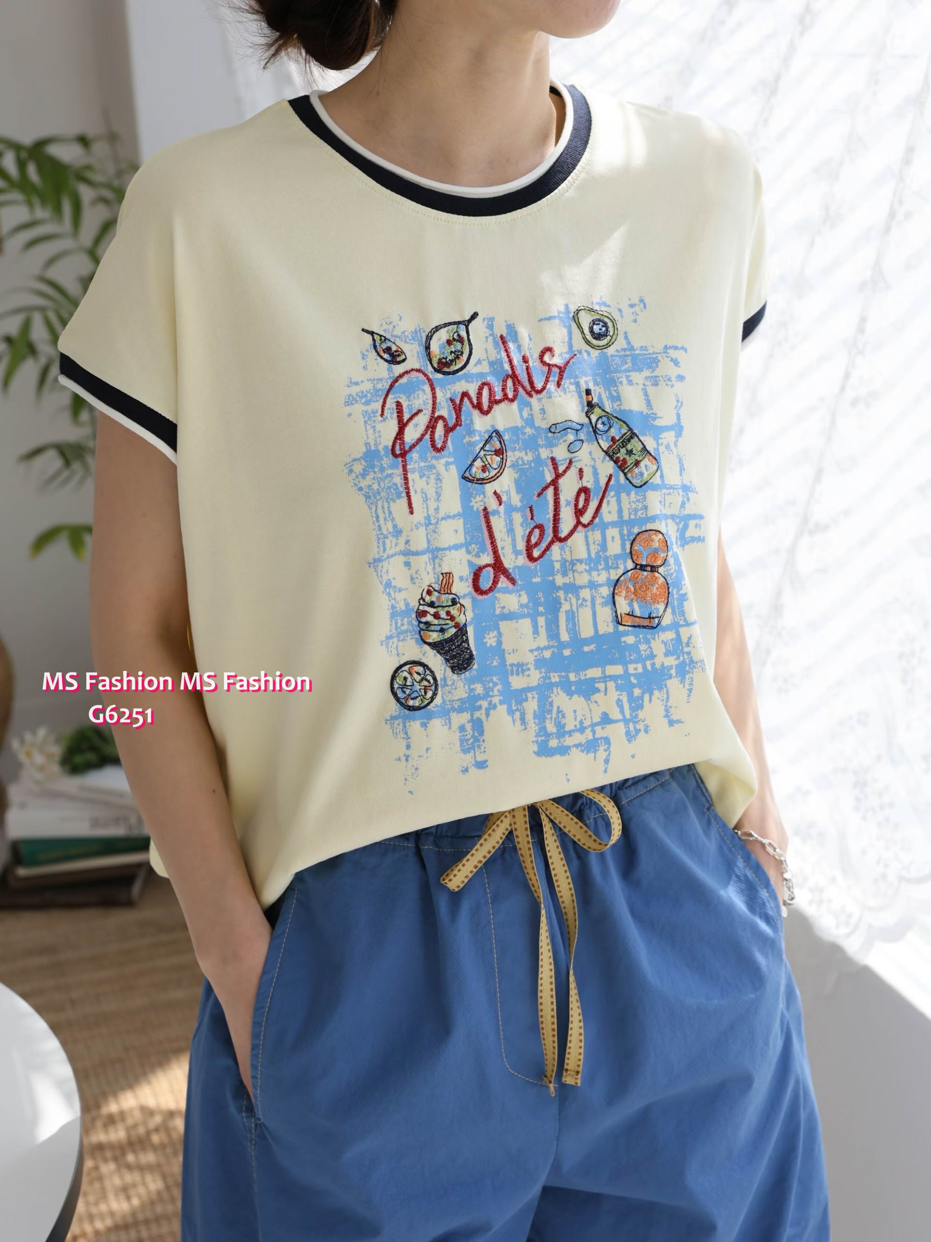 G6251 韓國🇰🇷高質靚print拼邊top