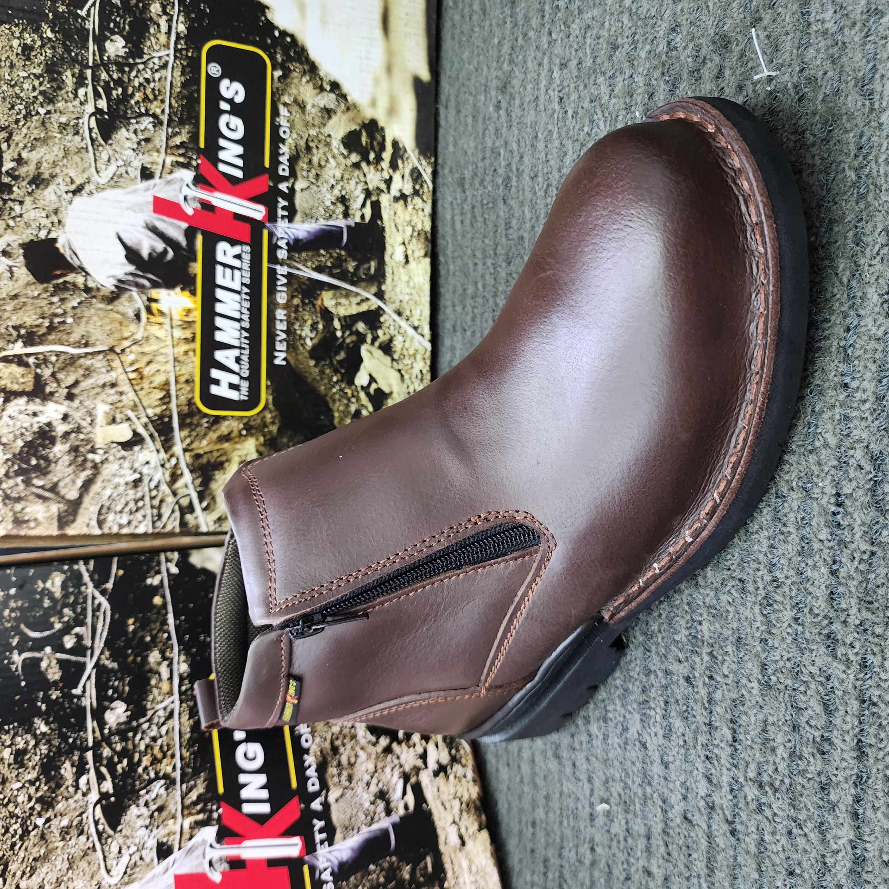 HAMMER KING HK13003 Safety Steel Toe Steel Plate Anti Slip Genuine Leather Boots Brown SIRIM and DOSH Approved Shoes Kasut Keselamatan