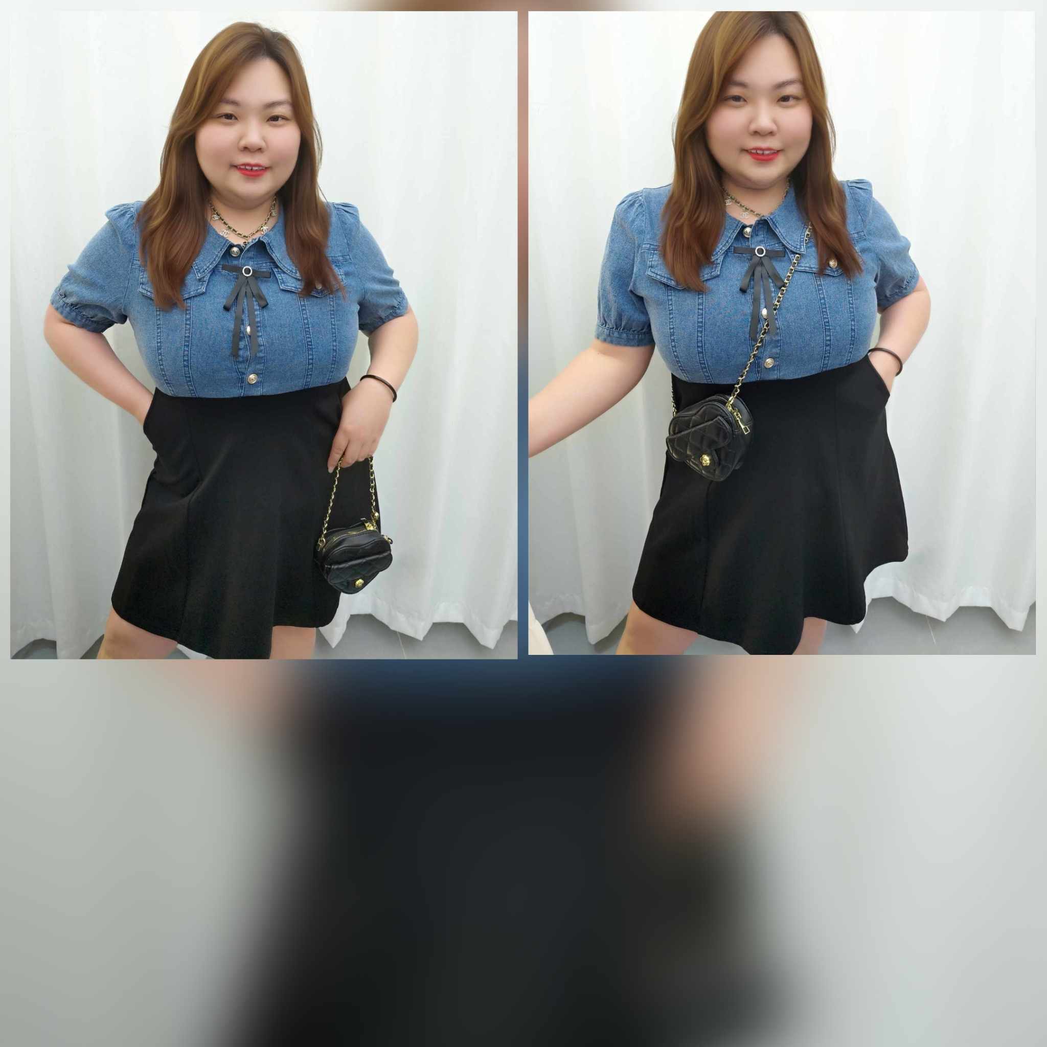 TW#6060 拼接设计牛仔连衣裙