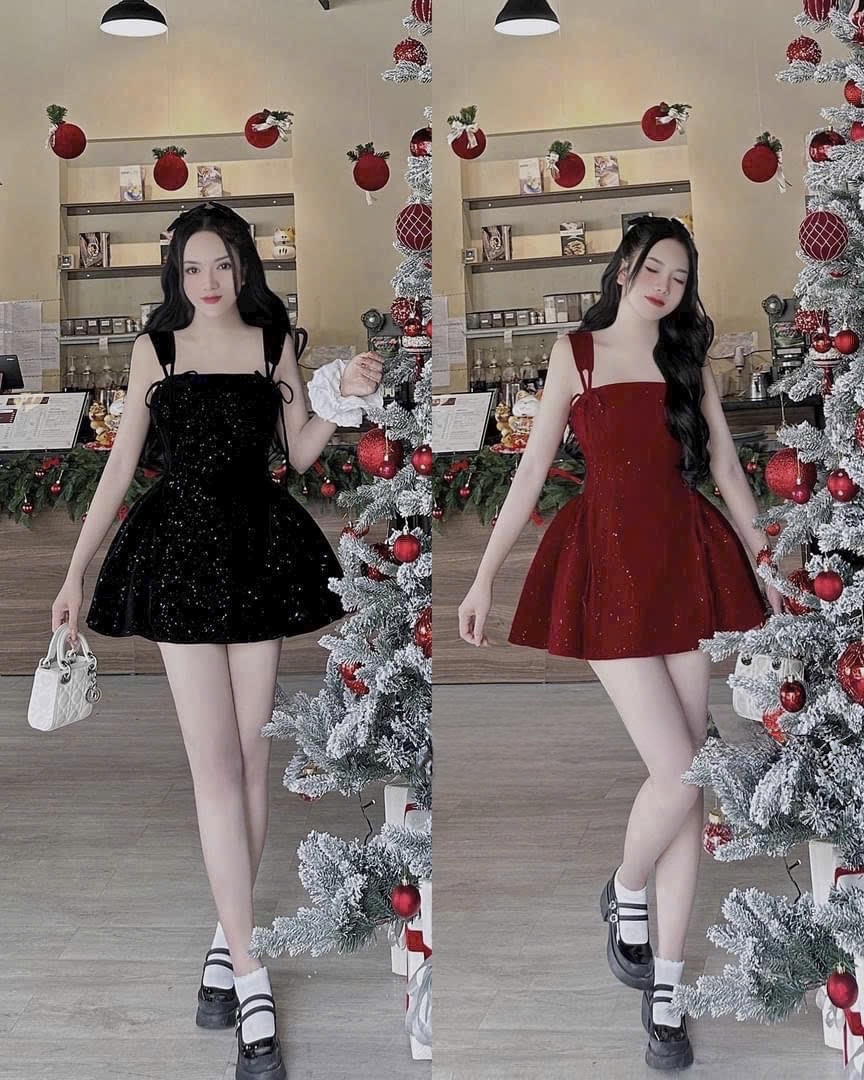 閃亮紅色聖誕派對洋裝