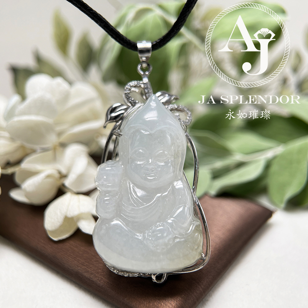 JNS-22 天然翡翠A玉 冰潤藏佛寶寶純銀吊墜