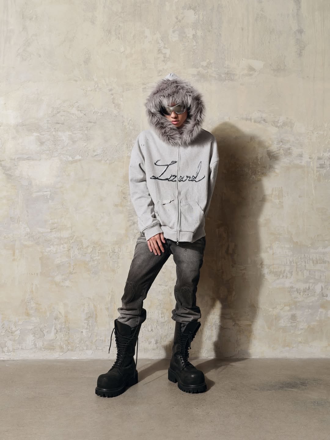 GREY FURY HOODIE ZIP 