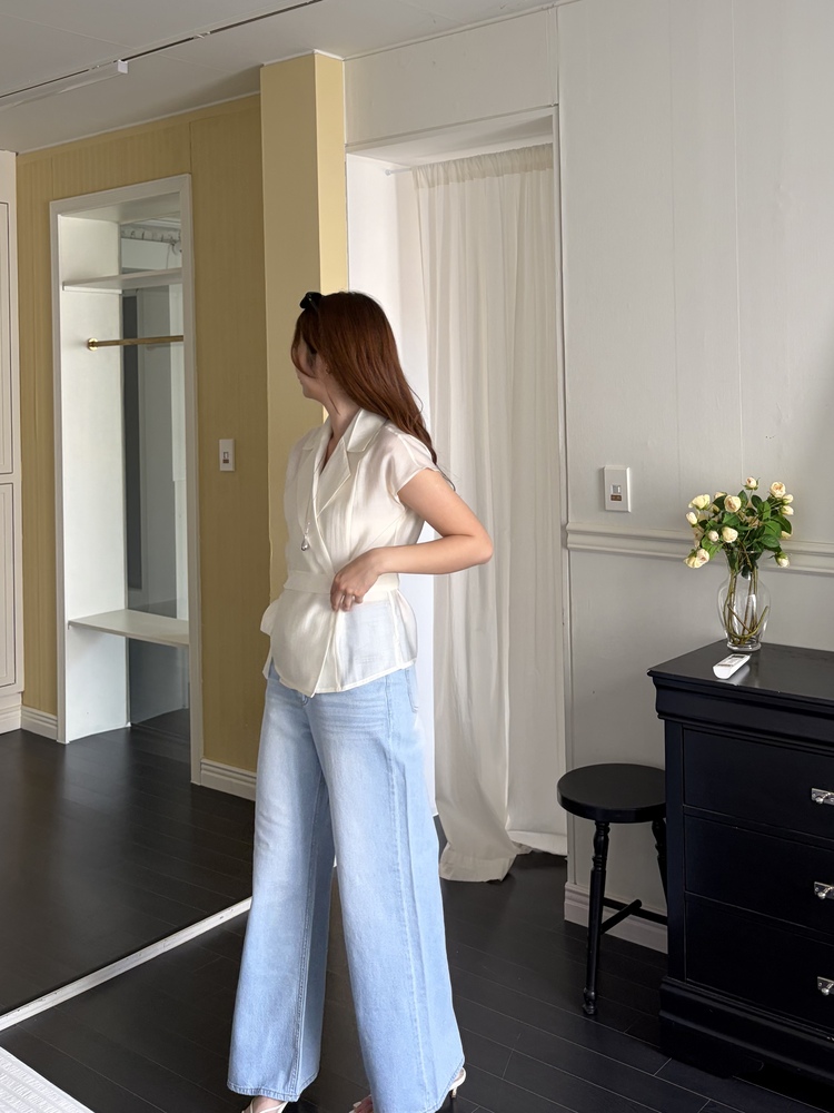 Silky Belted Wrap Blouse (Ivory)