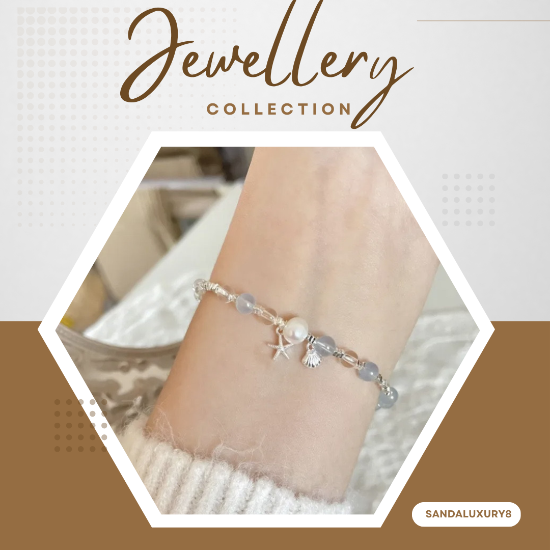 Sea Shell & Starfish Beaded Bracelet in Silver  