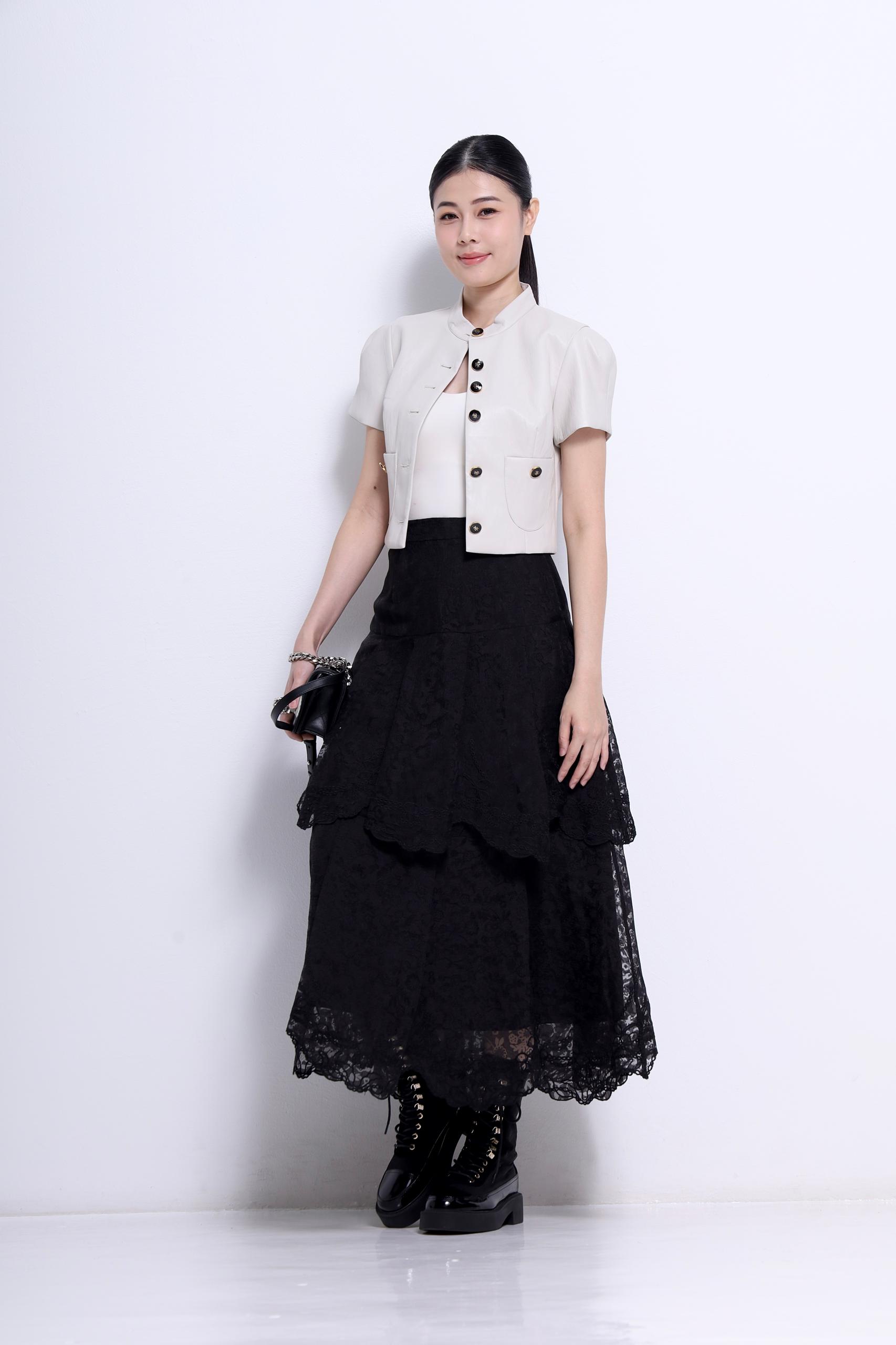 CS1420 EMBD LACE LAYERED SKIRT
