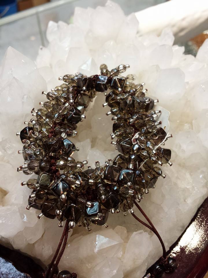 茶水晶織繩手鏈