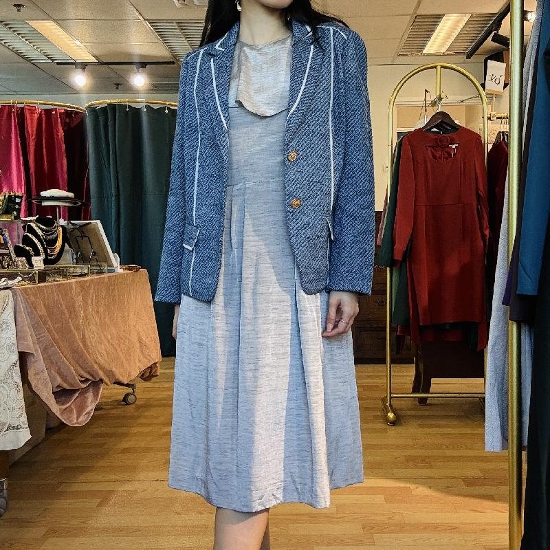 Vintage Japanese Cotton x Linen Blue Blazer Jacket (PP001-35)