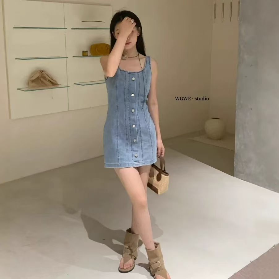 DR363复古蓝色牛仔裙