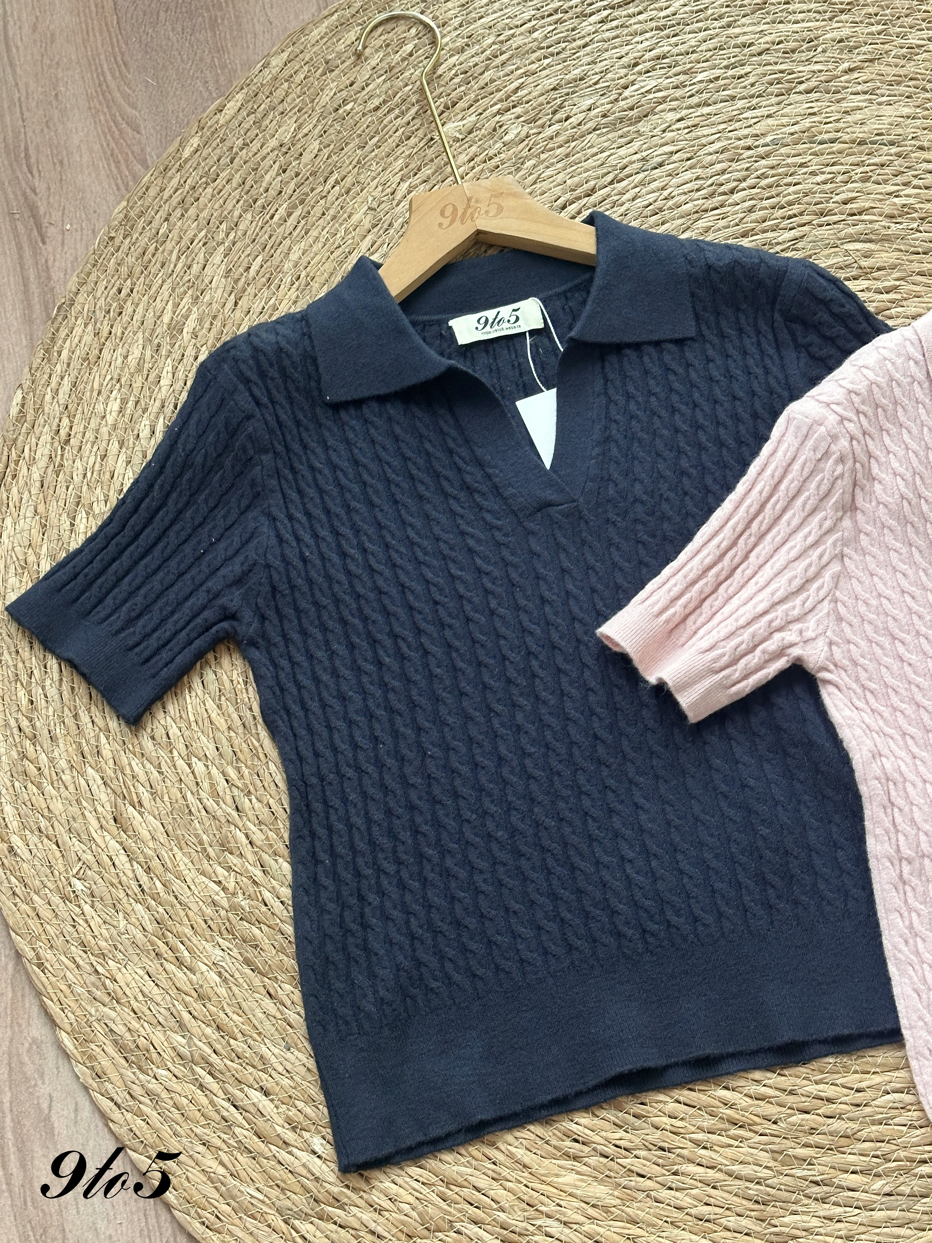 T4323 V Neck Knit Polo Top - 4 Colors 
