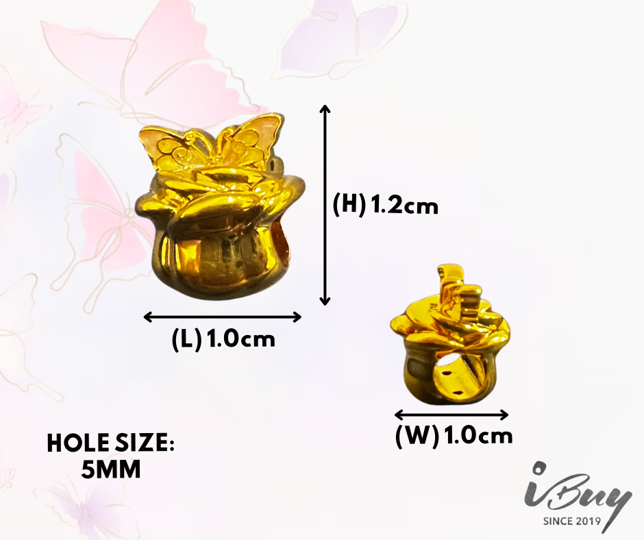916 HARD GOLD BUTTERFLY ROSE BEAD 916硬金 蝴蝶玫瑰串咀