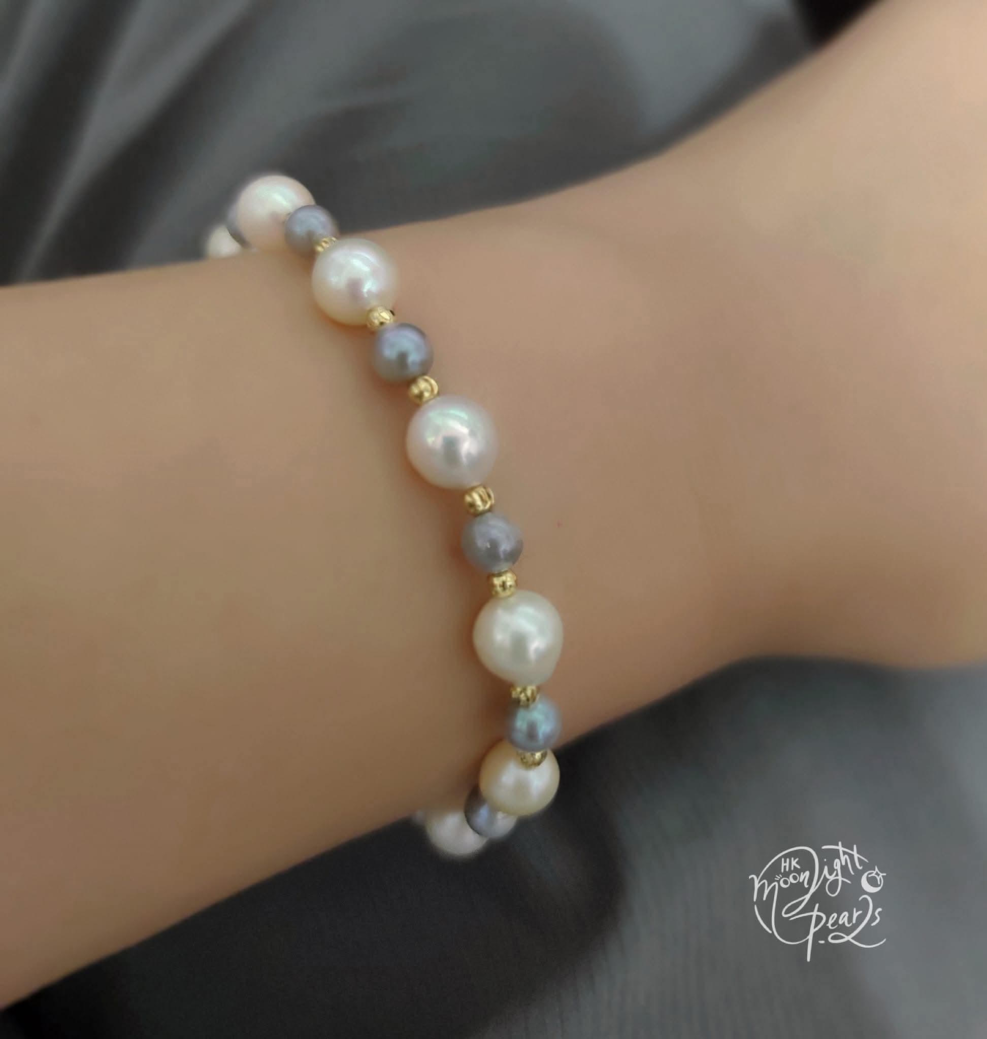 特價品‼️近圓極強光日本akoya 微糖果色珍珠+baby真多麻珍珠注金尾鍊扣時尚手鍊