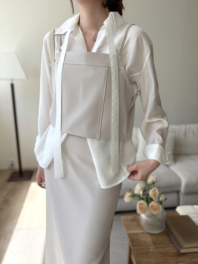 Colette Layered Belted Skirt (Light Beige)