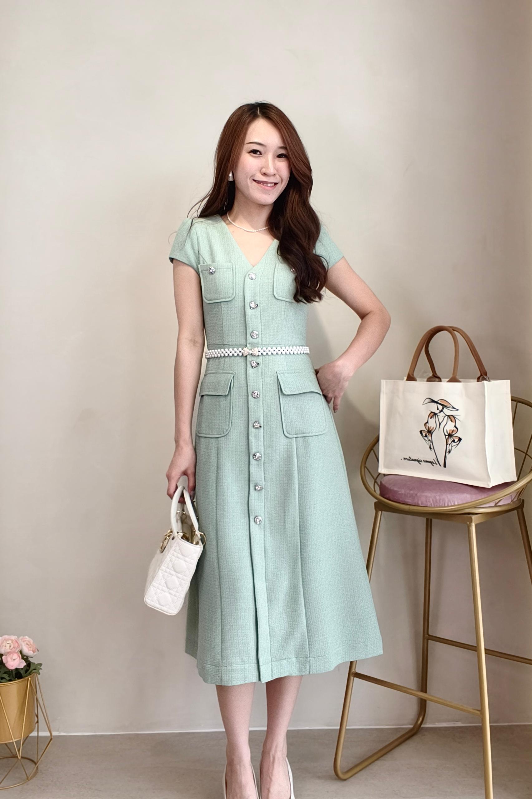 14241238 Button-Front Pocket Midi Dress