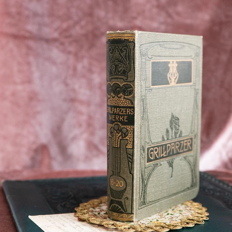 Antique Turn of 20th Century Rich Art Nouveau /Art Deco Graphic Franz Grillparzer's German Book Set of 2 (MW117)
