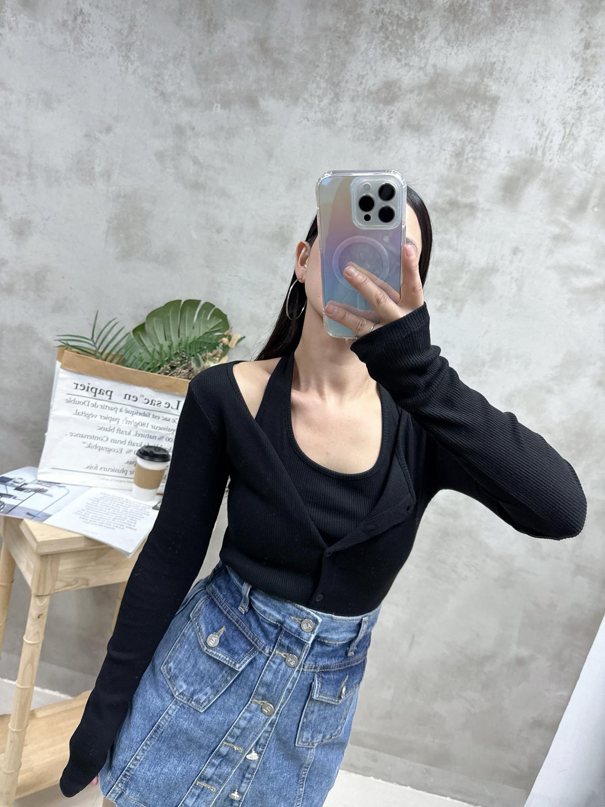D01 假兩件掛頸top