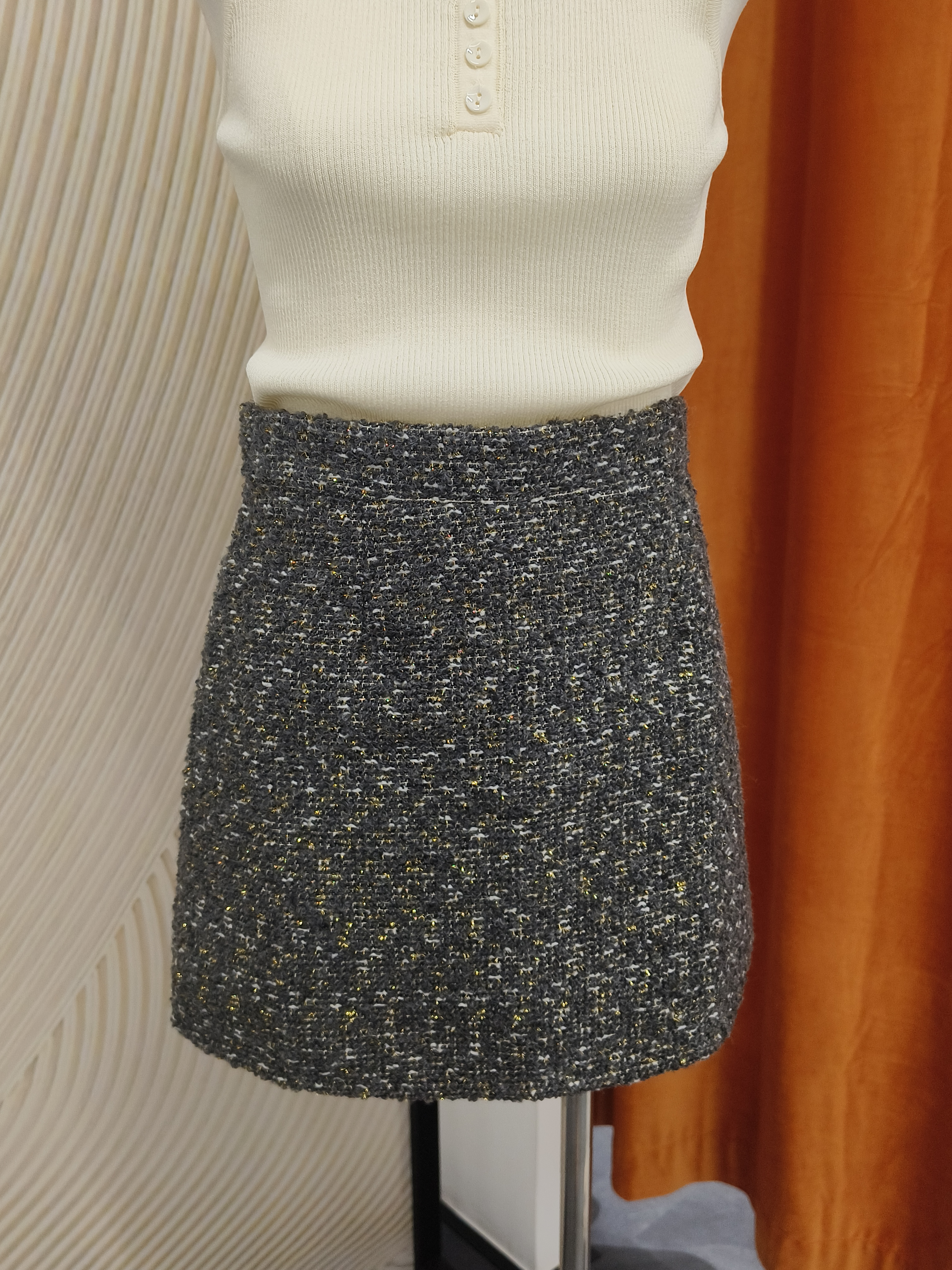 金丝毛呢短裙 Gold Tinsel Tweed Skirt