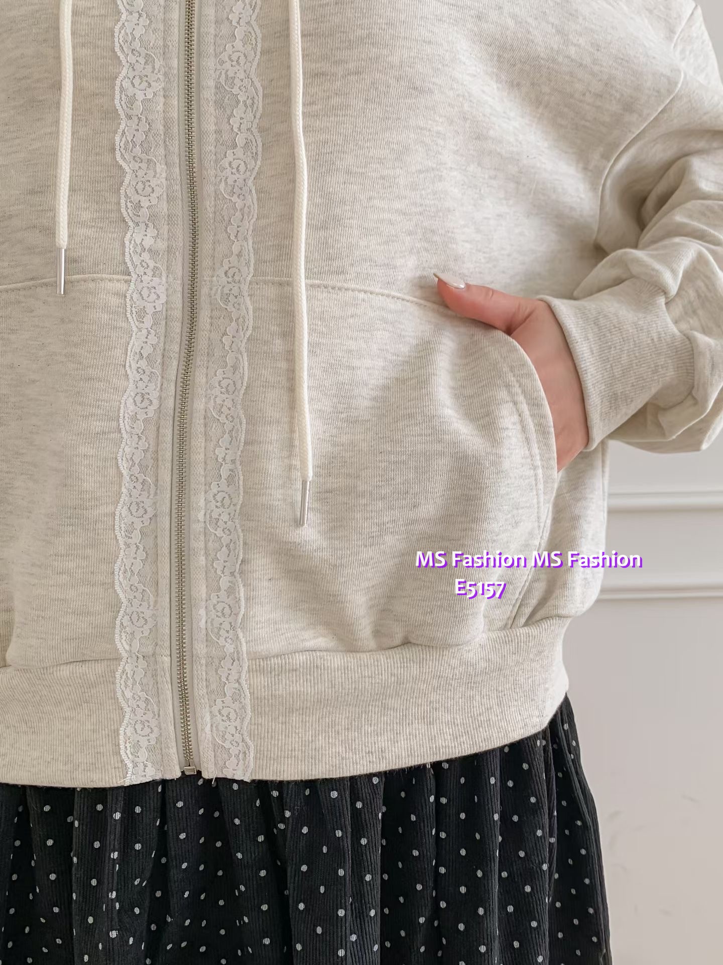 E5157 lace邊有帽外套