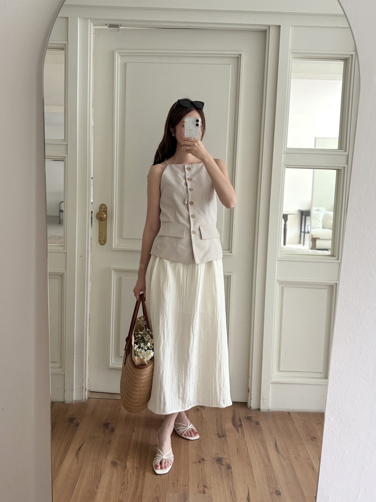 French Muse Vest Dress (Beige)