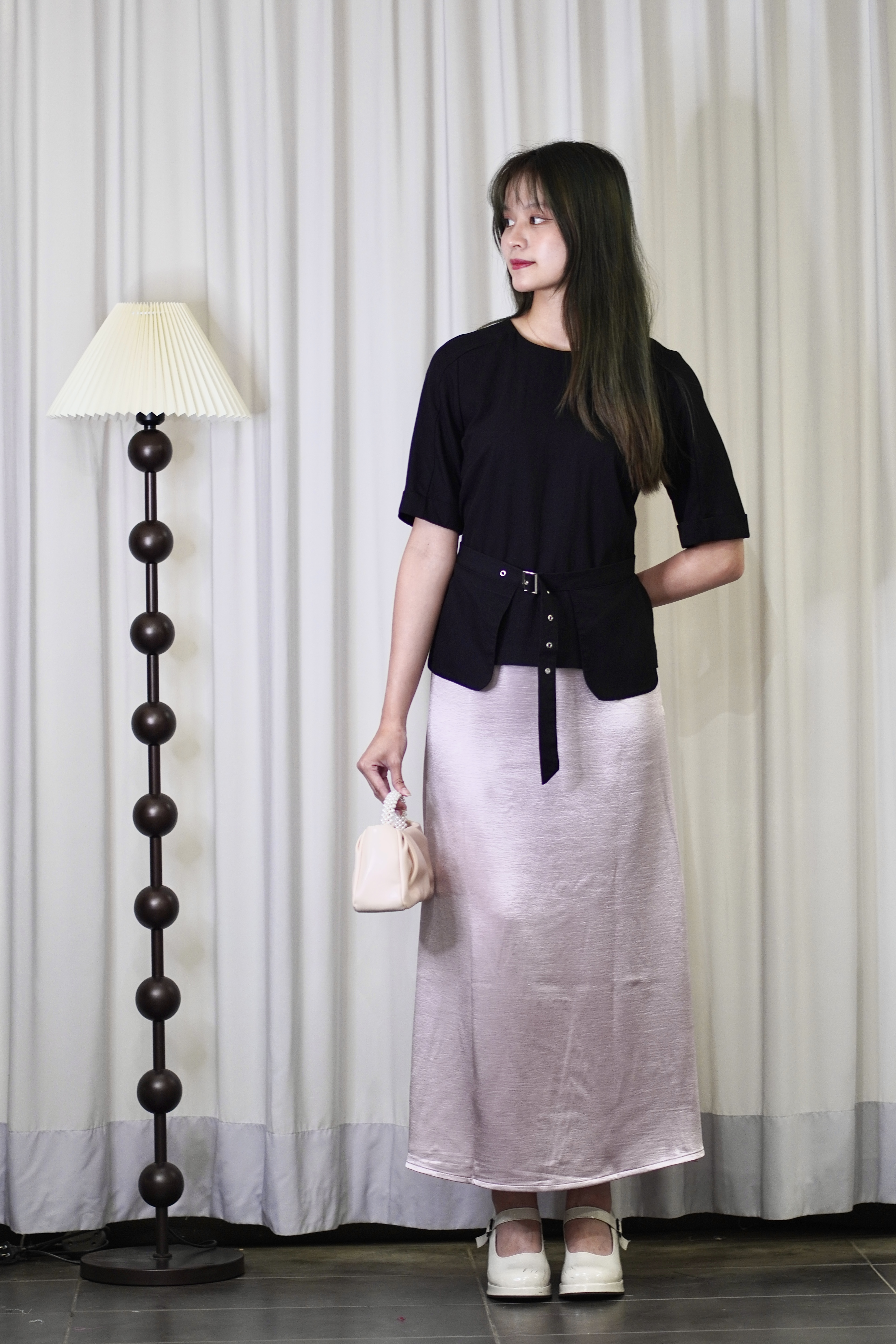 E8028BB Refined Silhouette Belted Top