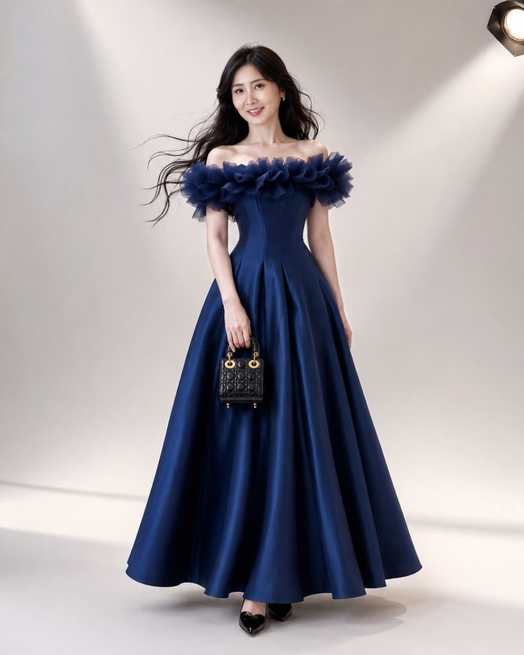 5136 Viviana Luxury Petal Neckline Off-Shoulder Maxi Dress