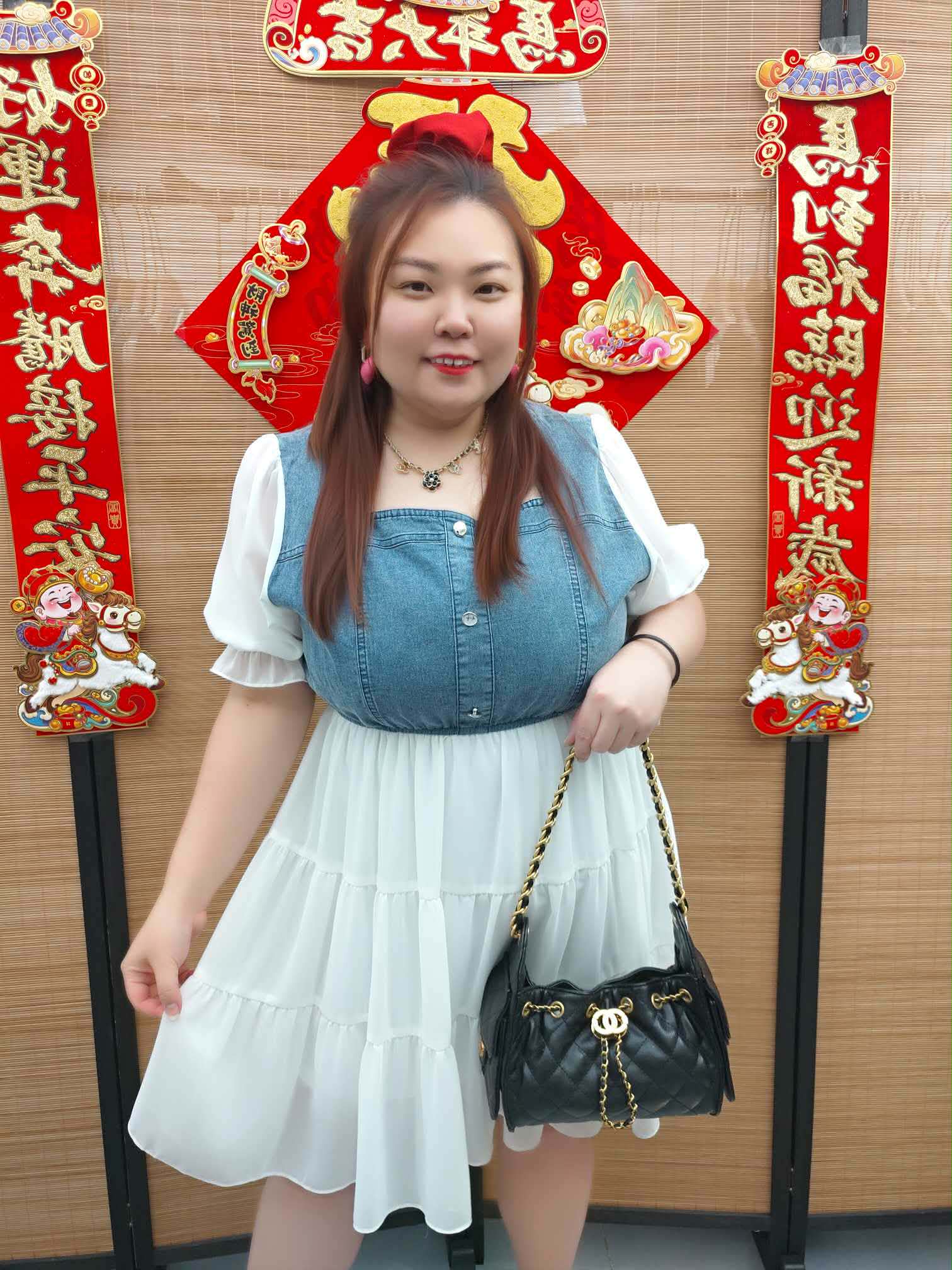 DDD02 TW#6057(B10) 牛仔拼雪纺娃娃款连衣裙