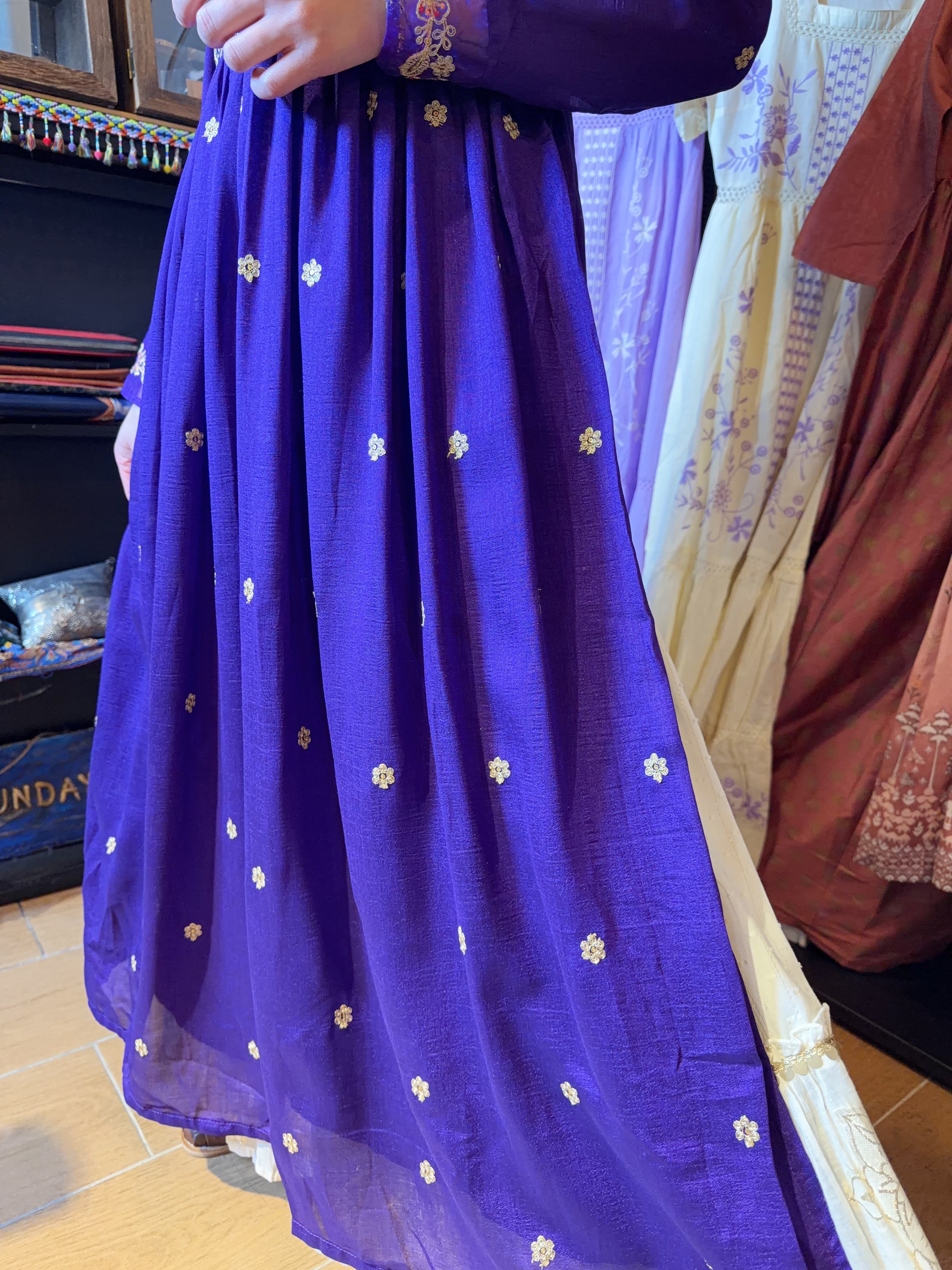 Iris Purple Gold Embrodiery V-neck Kurta 48" #1413