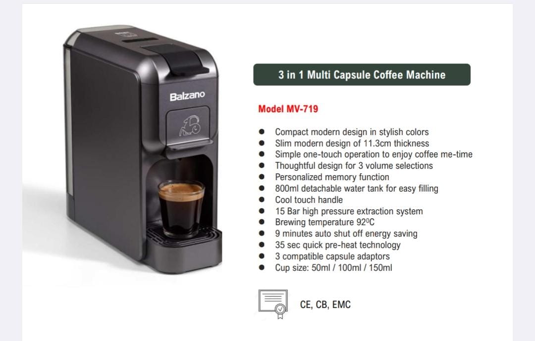 balzano coffee machine 全港獨家三合一迷你即磨咖啡機