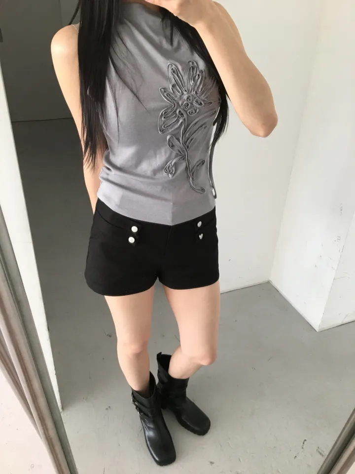 Floral Applique Ruched Tank Top