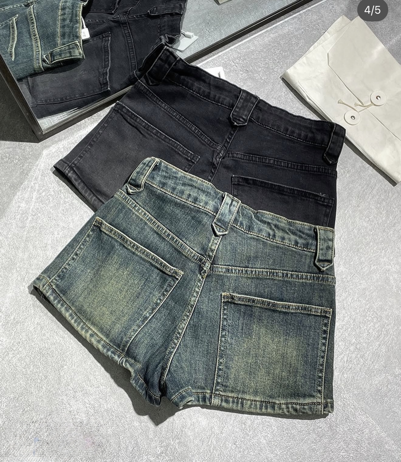 做舊牛仔短裙**復古水洗牛仔裙褲