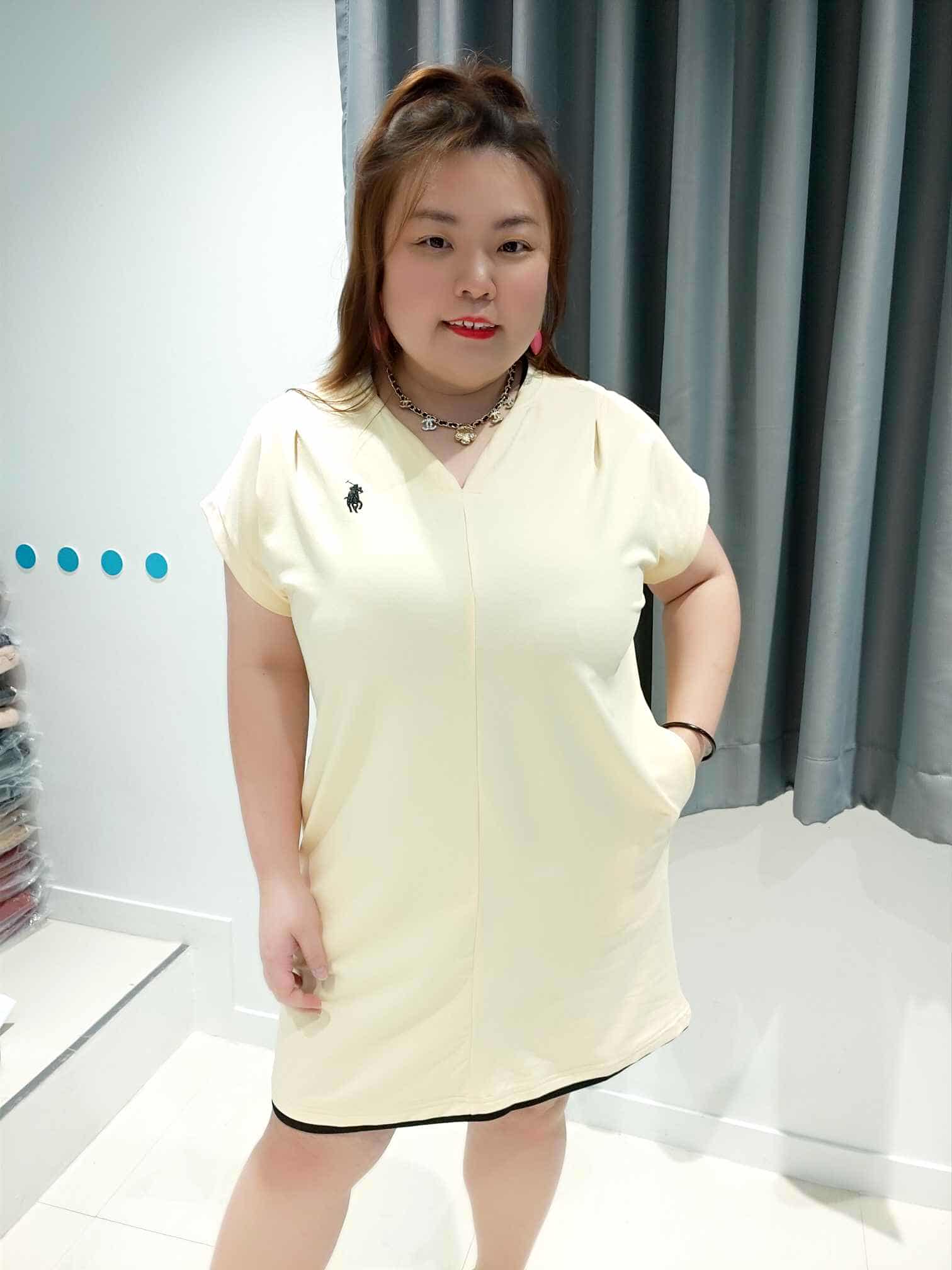 DOC02 圆小V领马球图连身裙