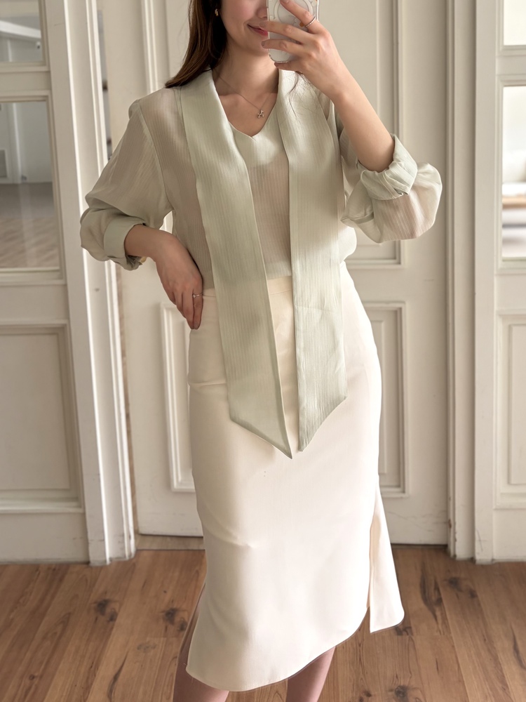 Aurelie Scarf-Tie Blouse (Mint)