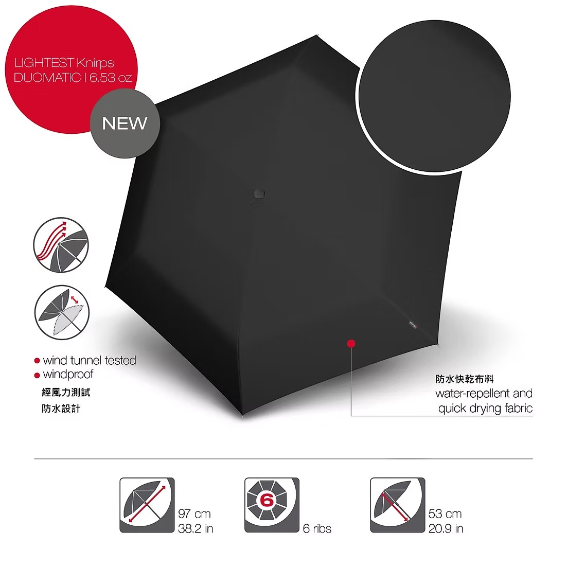 Knirps U.200 超輕量UPF 50+ 防UV自動傘
