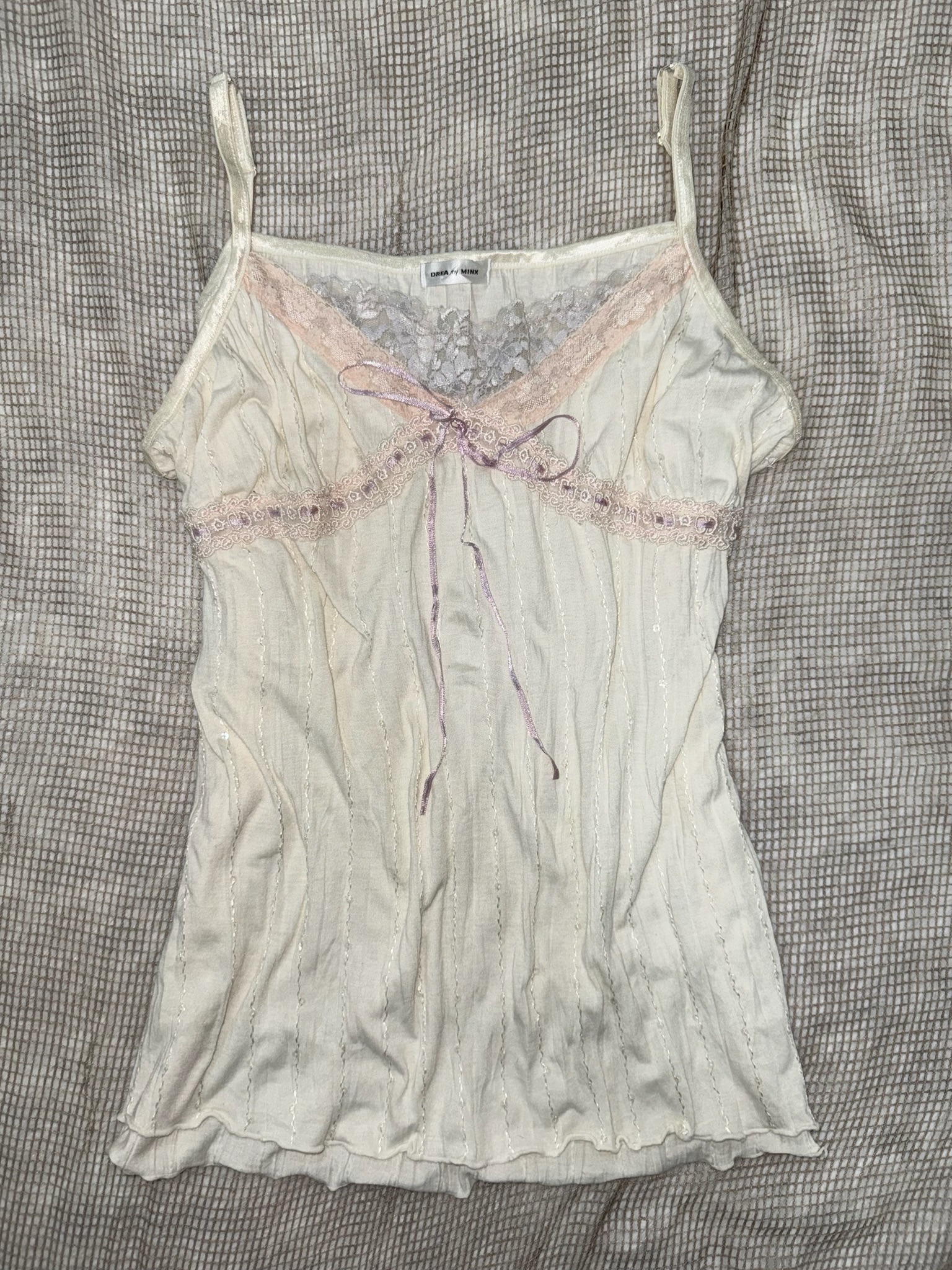 Cream Lace Trim Camisole with Ribbon Detail