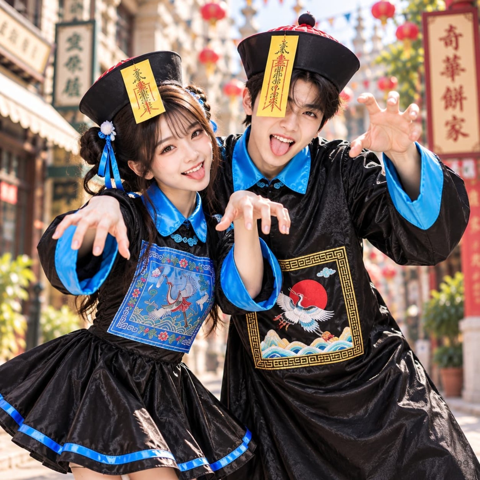 女成人中國殭屍萬聖節服裝｜中式殭屍連身裙符咒帽 Costume Halloween 情侶親子扮裝