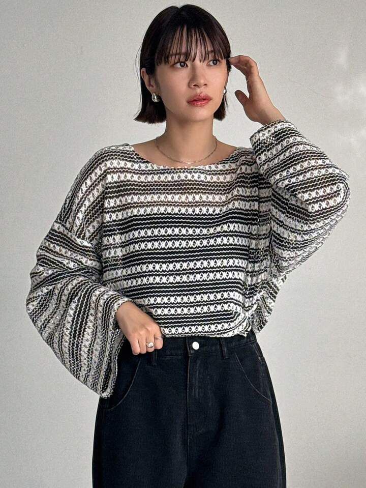 時尚條紋針織上衣