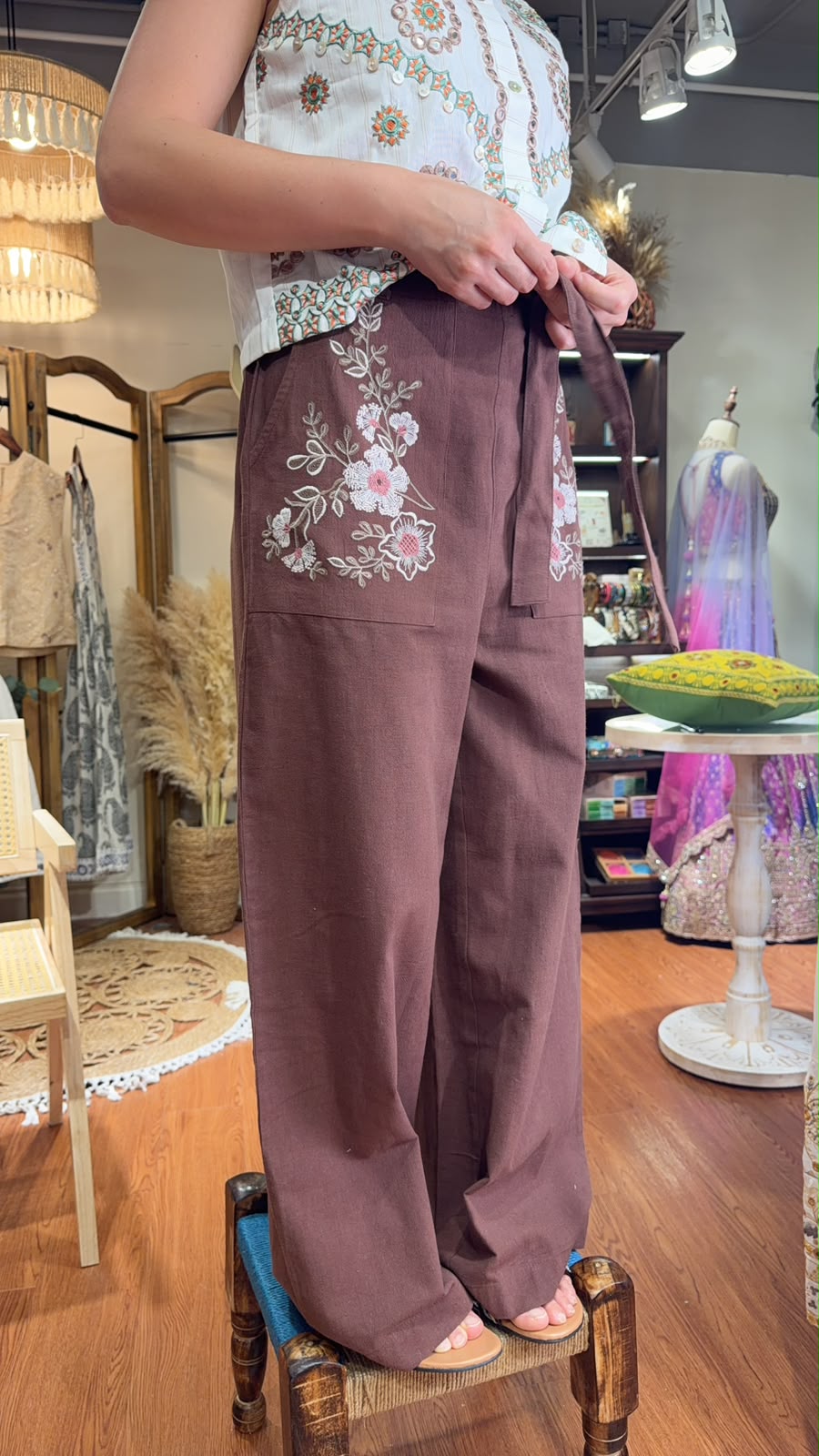 PKT 2621 Brown With Fafa emb pockets Pants 38"