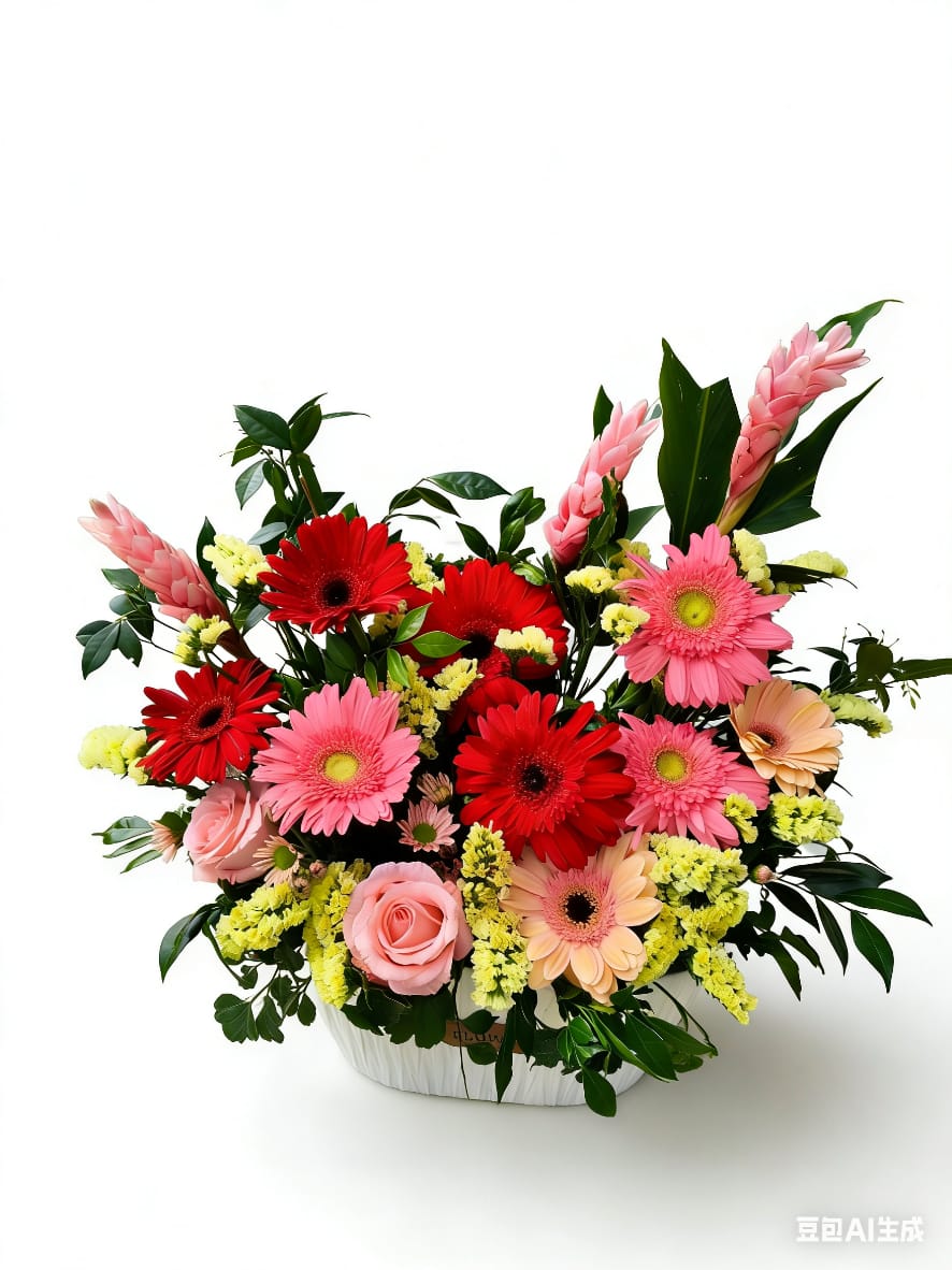Vibrant Floral Arrangement with Gerbera Daisies and Roses