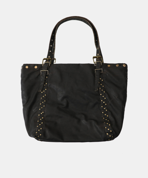 Studded Leather Shopper Bag - Washed Black - 스터디드 레더 쇼퍼백 - 워시드블랙