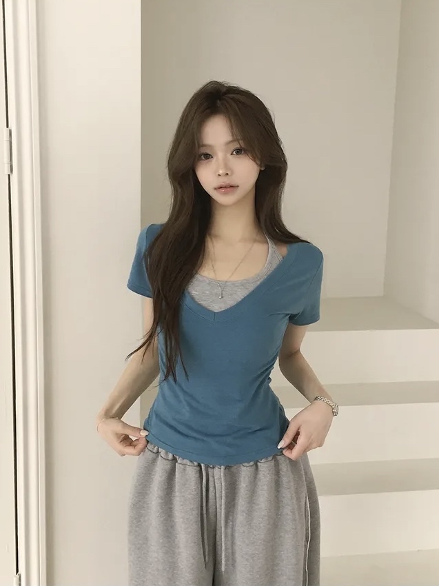 Halter Neck Layered V-Neck Top