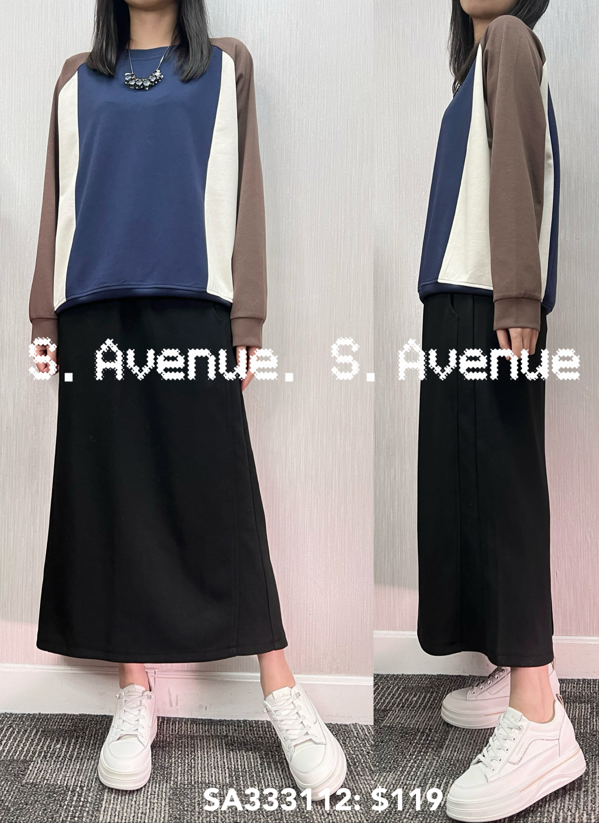 SA333112: 長袖拼色太空棉tee