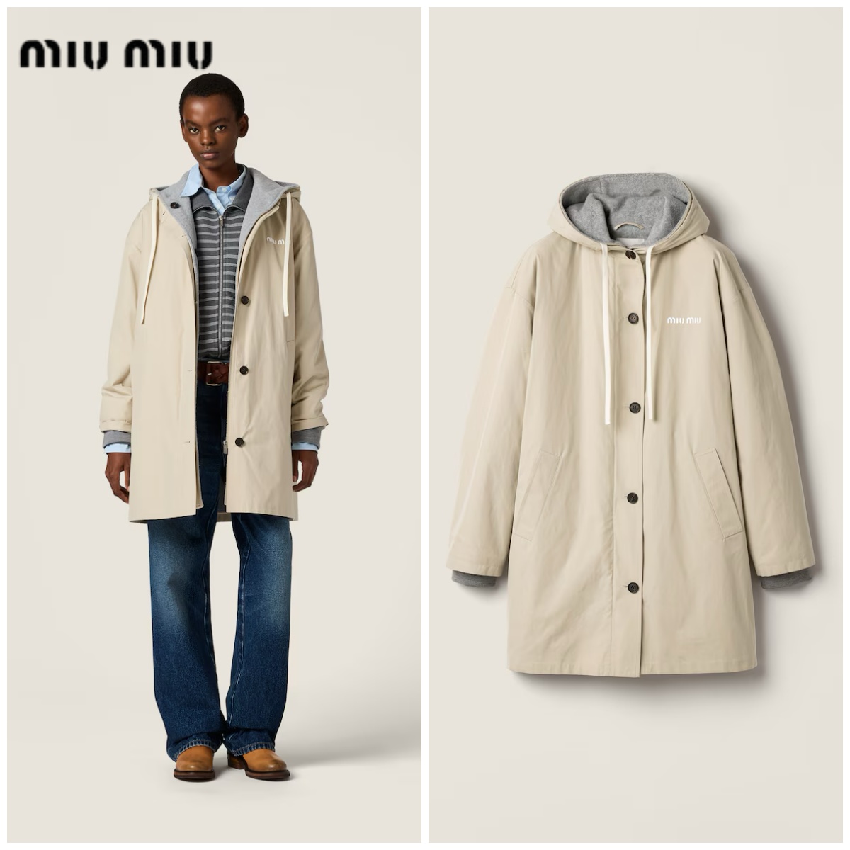 【頂級】Miu Miu Single-Breasted Panama Jacket 可拆取連帽風衣外套 兩件套
