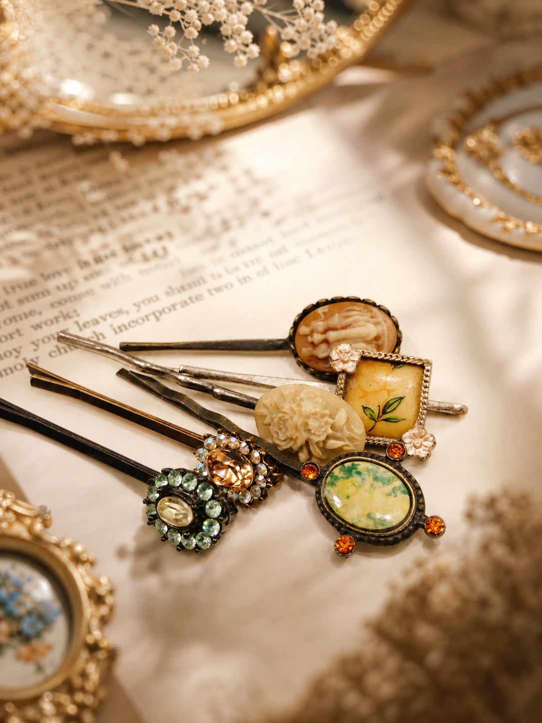梳妝台的溫柔遺跡∙ 復古古董手作雕花與寶石髮夾系列Boudoir's Gentle Relics ∙ Vintage Carved Cameo & Gemstone Hairpin Collection