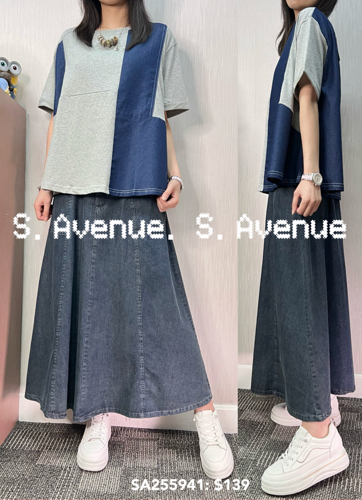 SA255941: 短袖拼牛仔娃娃tee