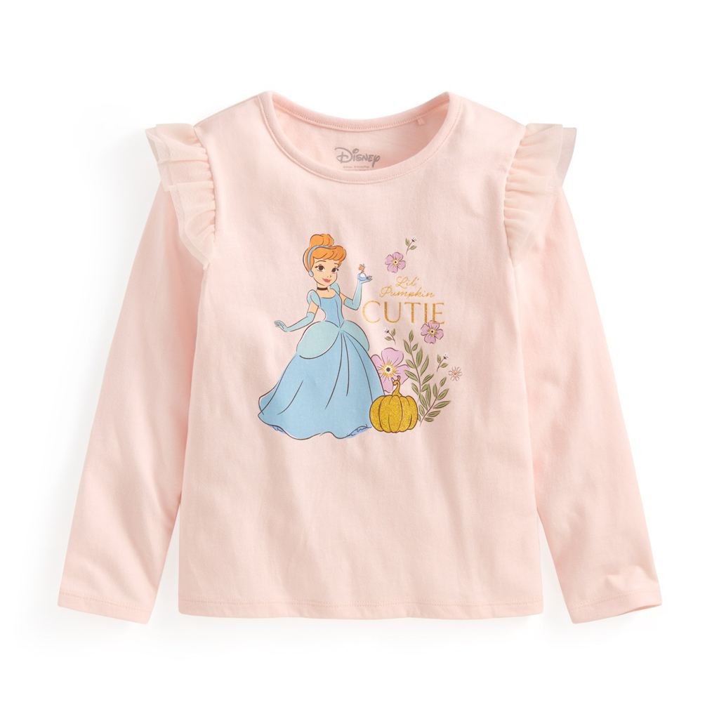 🌸預訂 台灣直送🌸迪士尼公主系列三色網紗印花純棉長袖T恤