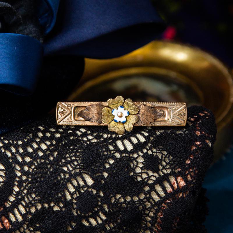 Antique Victorian Floral Rolled Gold Engraved Bar Brooch/Lace Pin with Stopper (EA1726)