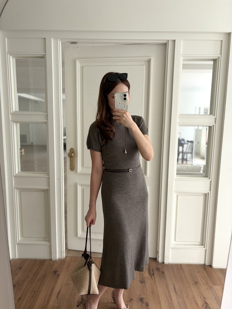 Timeless Belted Knit Dress (Brown)