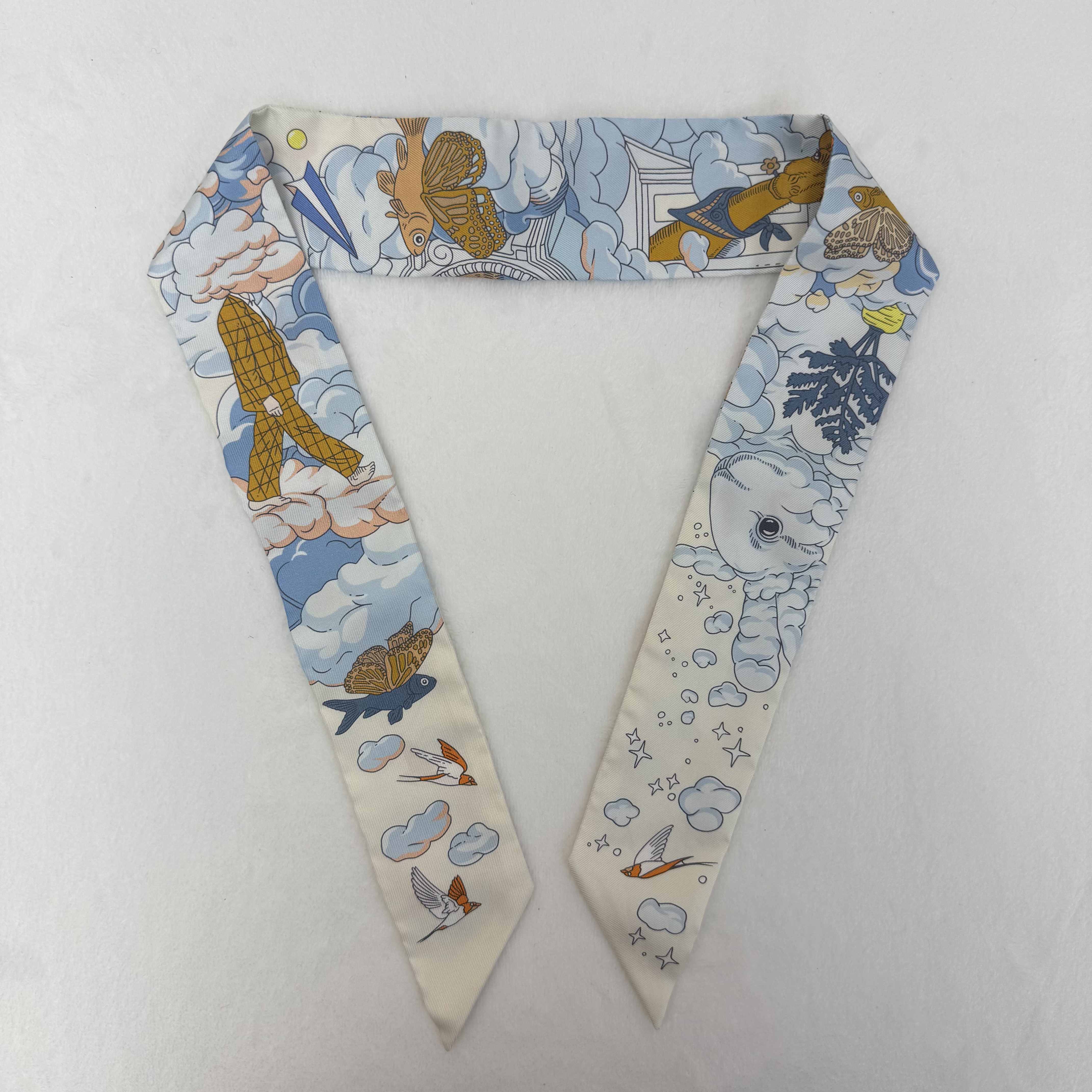 全新 Hermes Twilly Creme/Bleu Ciel/Orange Silk 