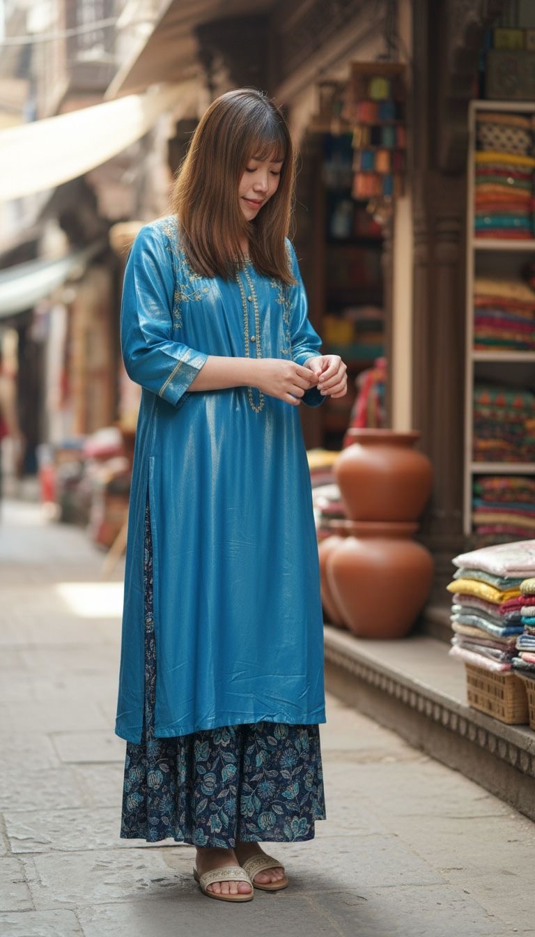 2216 Silky Blue with Golden Emb. Kurta