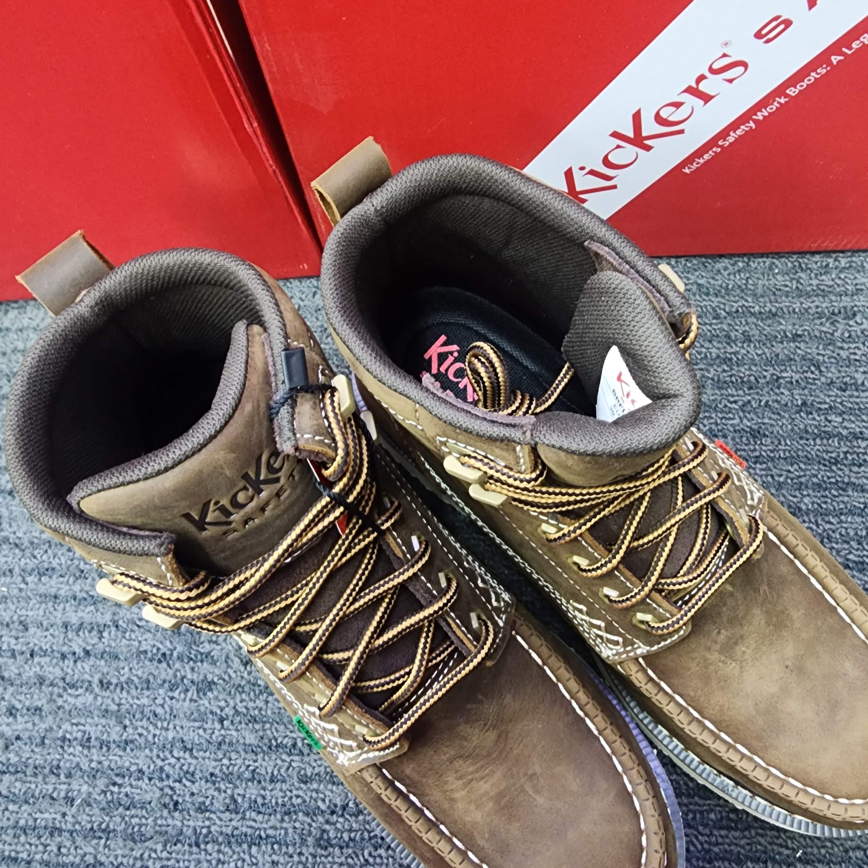 KicKers safety Shoes 2840 Mid Cut Lace up Goodyear Welt Brown Heavy Duty